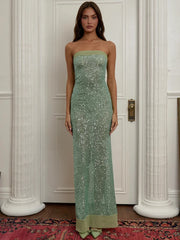 Strapless Sequin Maxi Dress with High Split