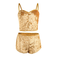 Hot Women Velvet Spaghetti Strap Pajama Set with Shorts