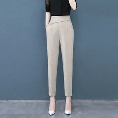 Black High Waist Summer Harem Pants with Pockets for Office Ladies