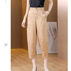 Women's Spliced Button Zipper Pocket Printed Slim Casual Pants