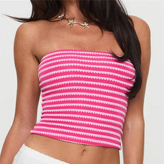 Women’s Knitted Striped Cropped Tube Top Sleeveless Bandeau Vest