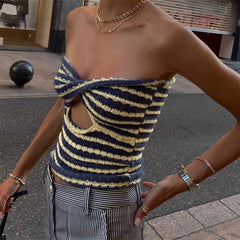 Women's Strapless Knitted Tube Crop Top Vest in Vintage Style