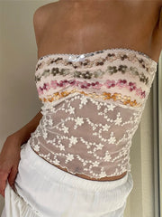 Women's Vintage Embroidery Flower Lace Tube Top Off-Shoulder Vest