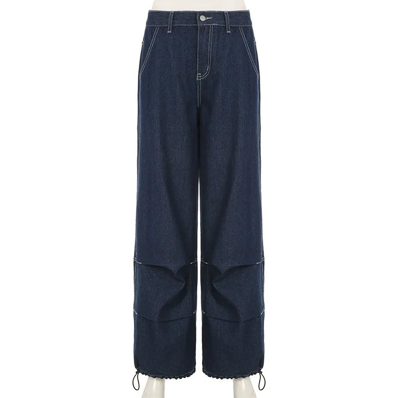 Women's Baggy Denim Wide Leg Pants with Pockets