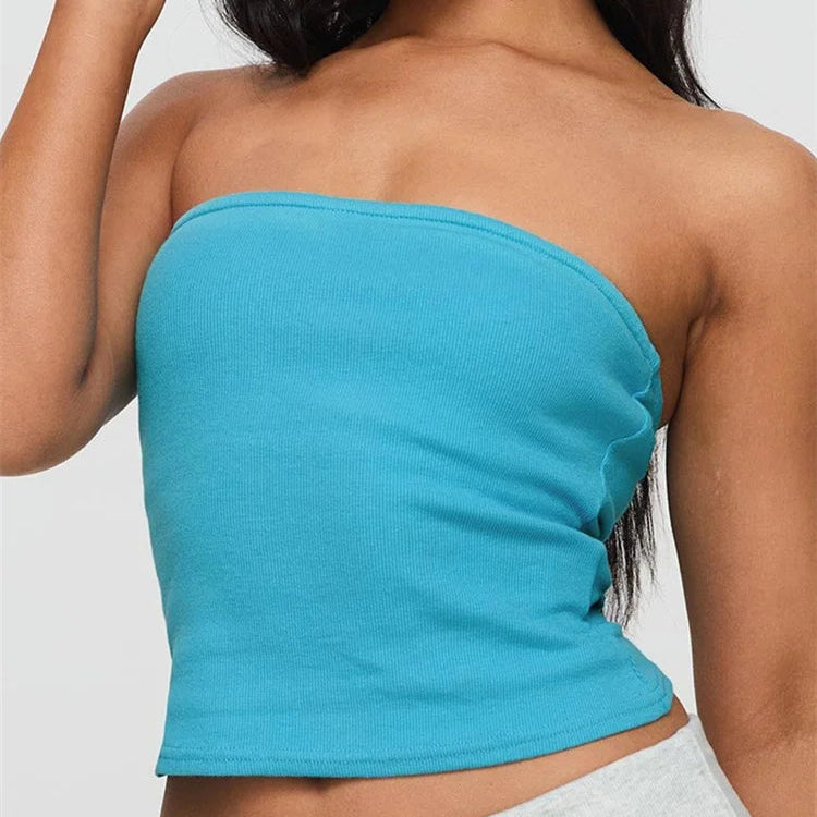 Women's Strapless Off-Shoulder Solid Summer Mini Vest Top