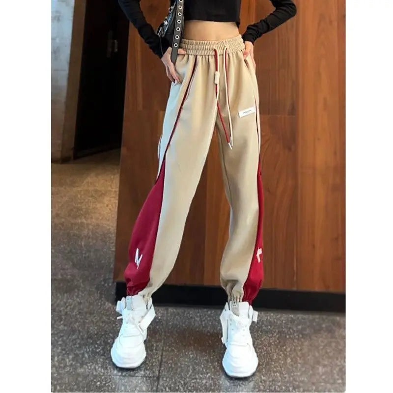 Spring Autumn Color Contrast Harem Jogger Sweatpants with Pockets