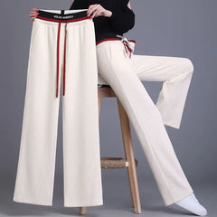 Pantalon décontracté à jambe large et taille haute en chenille pour femme