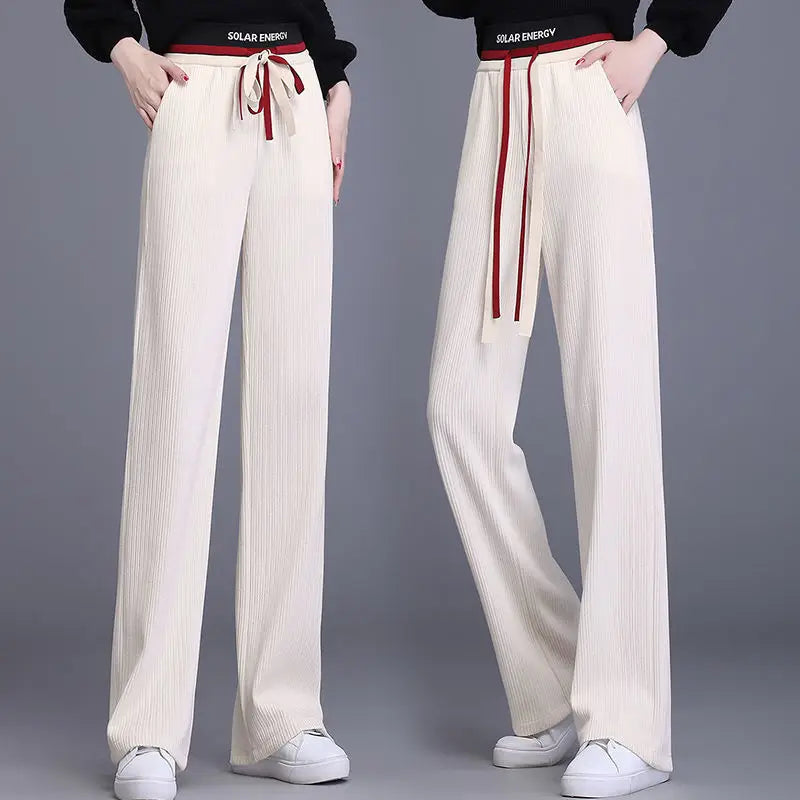 Pantalon décontracté à jambe large et taille haute en chenille pour femme