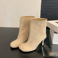 Bottines à bout rond et talons fins pour femme pour l'automne et l'hiver 