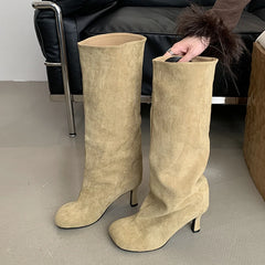 Bottes hautes à bout carré pour femmes, bottines longues d'automne et d'hiver