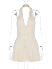 Chic Off-Shoulder Halter Neck Blazer Dress in Elegant Color