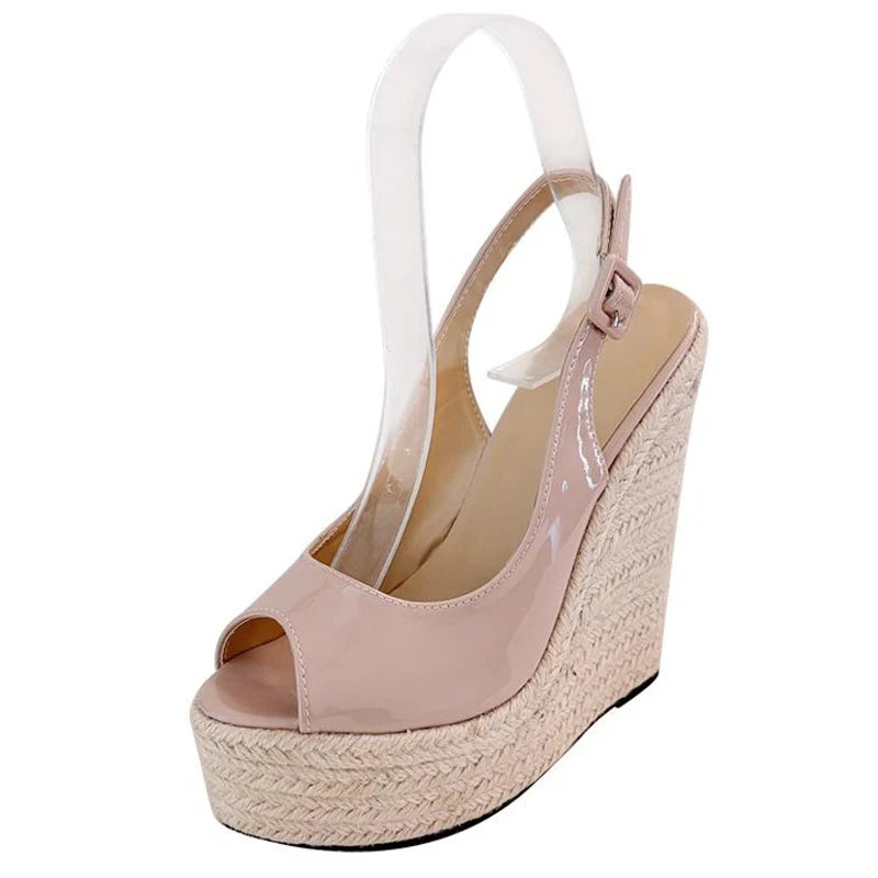 Women's Handmade Straw Rope Weave Peep Toe Wedge Sandals