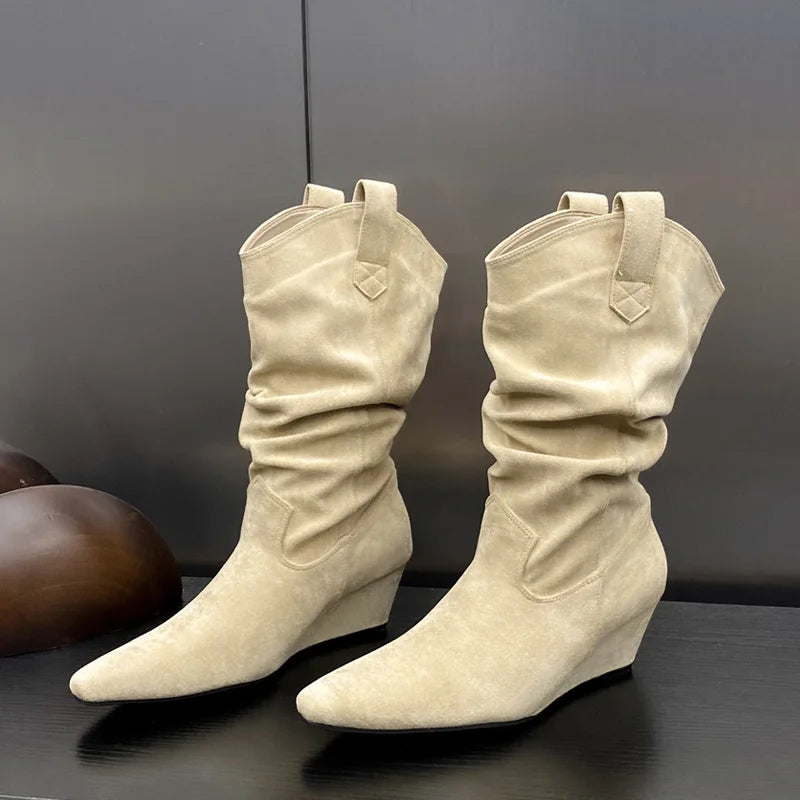 Bottines à talons hauts plissées pour femmes pour l'automne et l'hiver