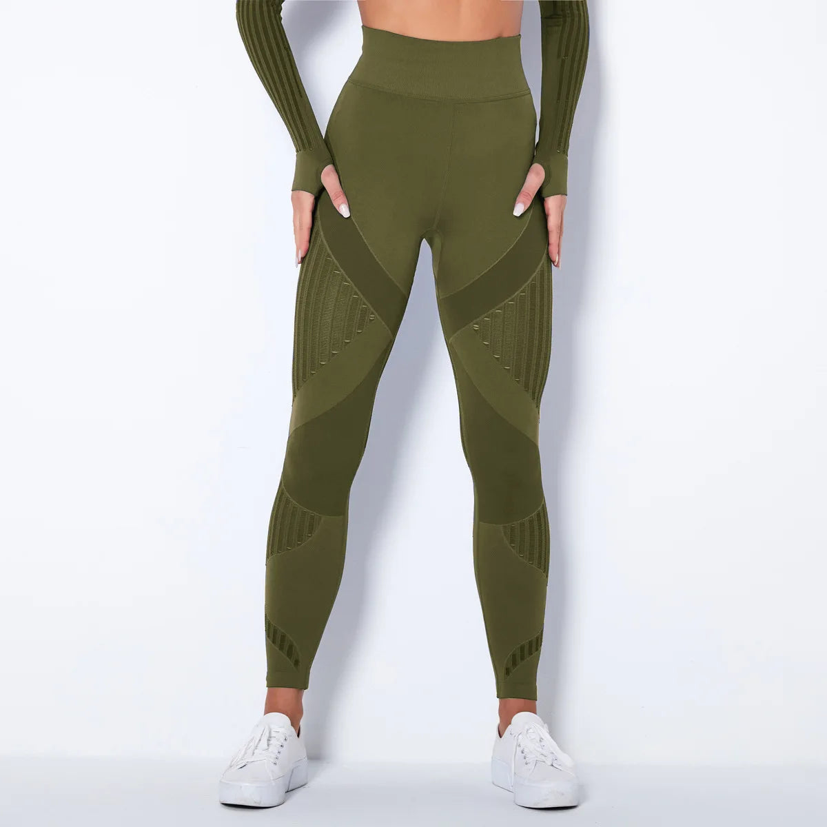 High Waist Seamless Stripes Leggings for Women Yoga and Gym