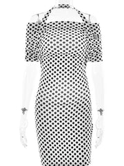 Women's White Polka Dot Halter Neck Backless Bodycon Dress