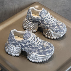 Women's Denim Fabric Crystal Luxury Chunky Sneakers