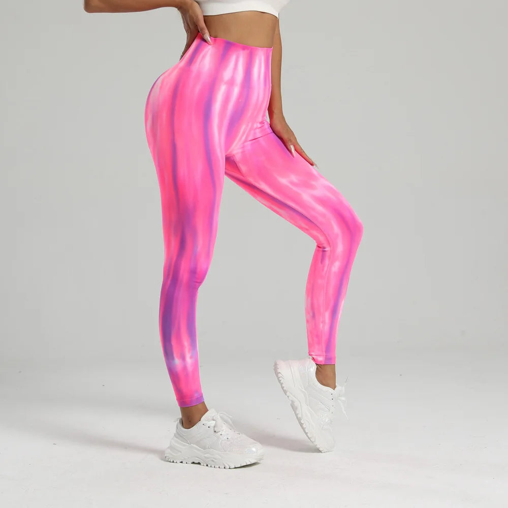 Pantalon de yoga taille haute Tie Dye, legging push-up pour femmes