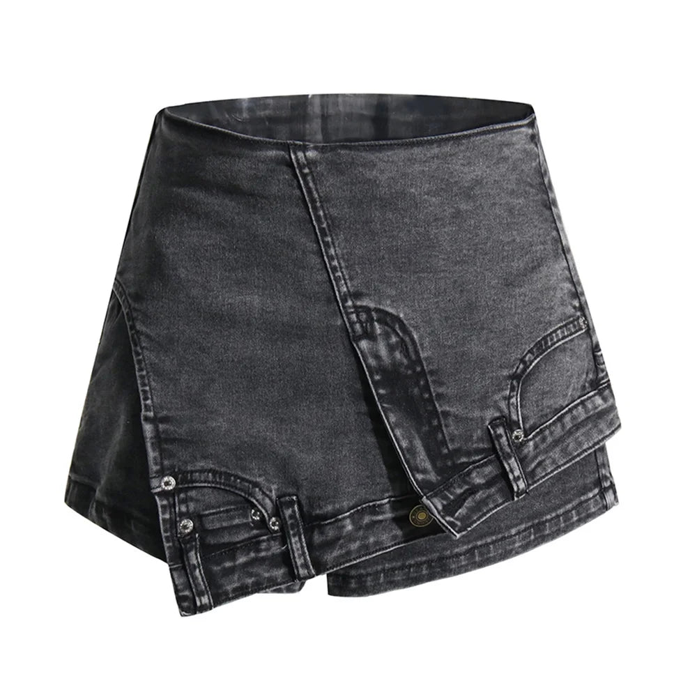 Short en jean taille haute chic avec poche et fermeture éclair pour femme 