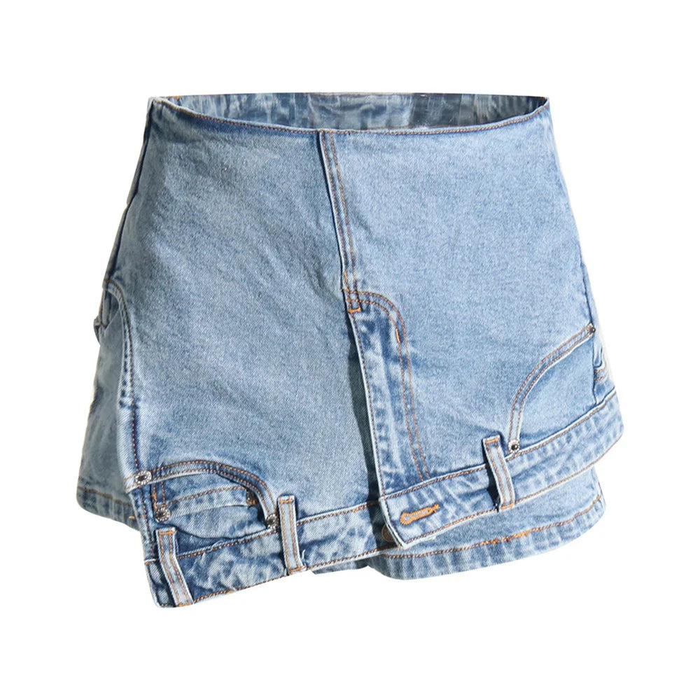 Short en jean taille haute chic avec poche et fermeture éclair pour femme 