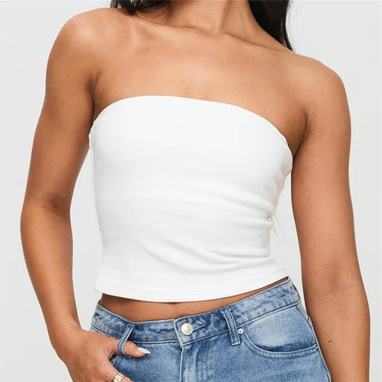 Women's Strapless Off-Shoulder Solid Summer Mini Vest Top