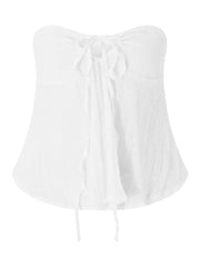 Women's Strapless Off Shoulder Ruched Tube Top with Ruffles