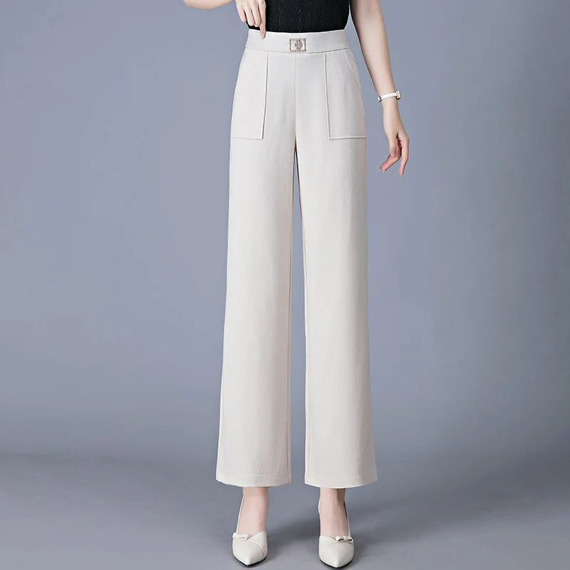 Korean Spring Simple Fashion Elastic High Waist Wide Leg Pants