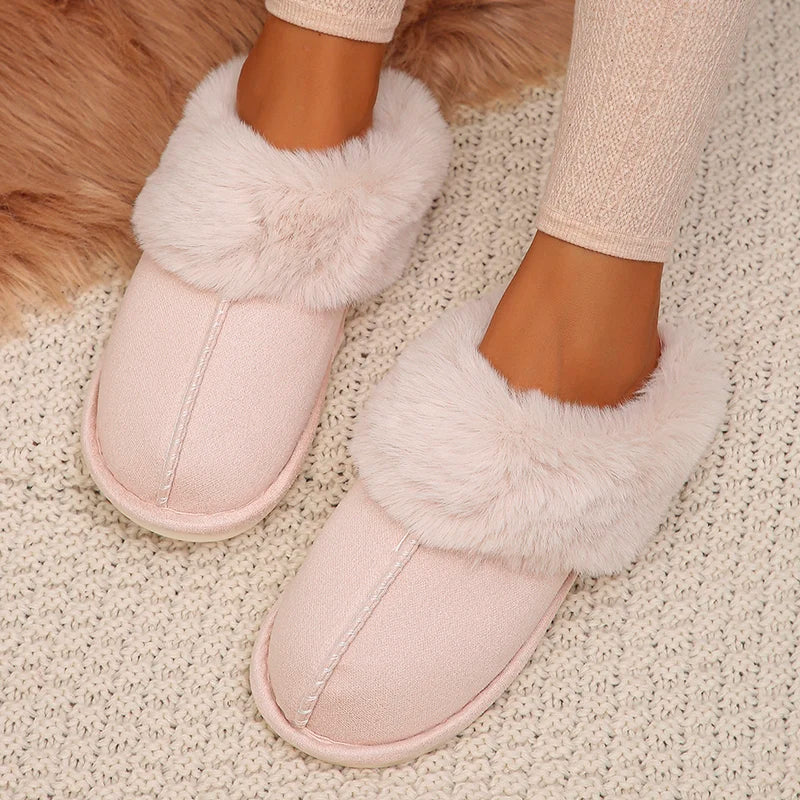 Chaussons d'intérieur en fourrure douce doublés de peluche pour femmes pour une utilisation confortable à la maison