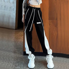 Spring Autumn Color Contrast Harem Jogger Sweatpants with Pockets