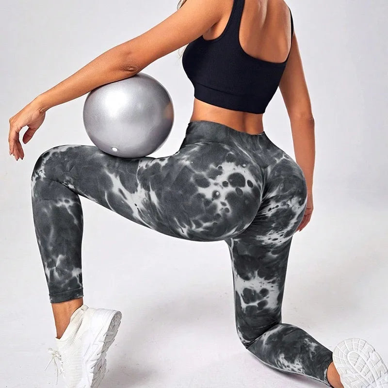 Seamless Tie Dye High Waist Fitness Leggings for Yoga and Running