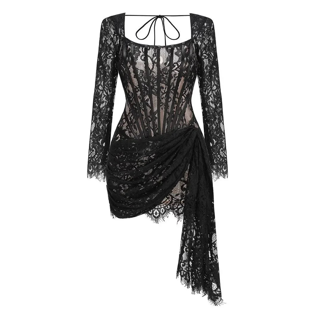 Elegant Lace Corset Dress with Intricate Detailing and Flattering Fit