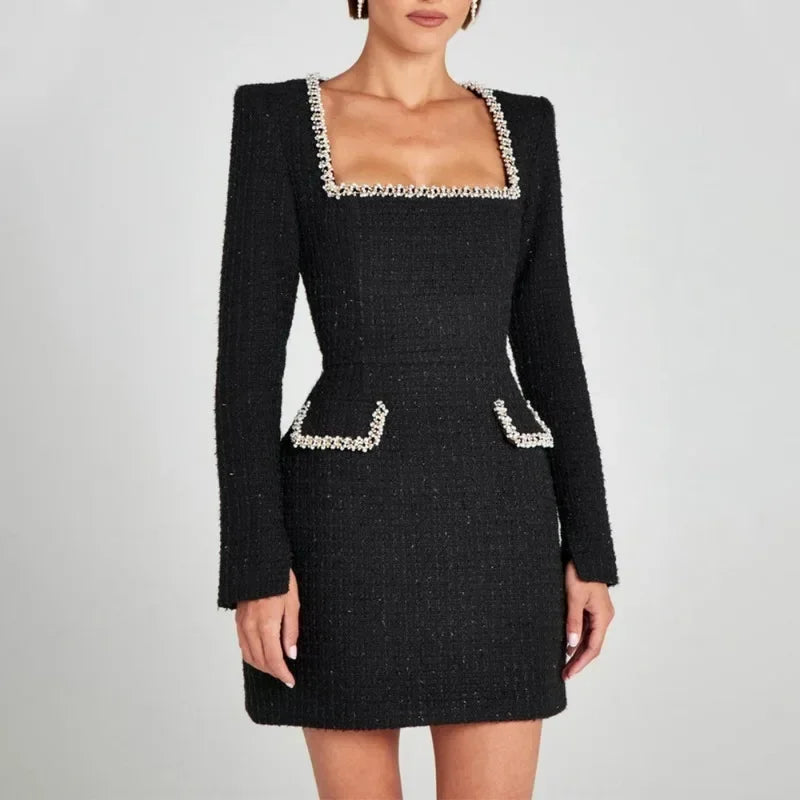 Tweed Mini Dress with Pearl Embellishments for Chic Style