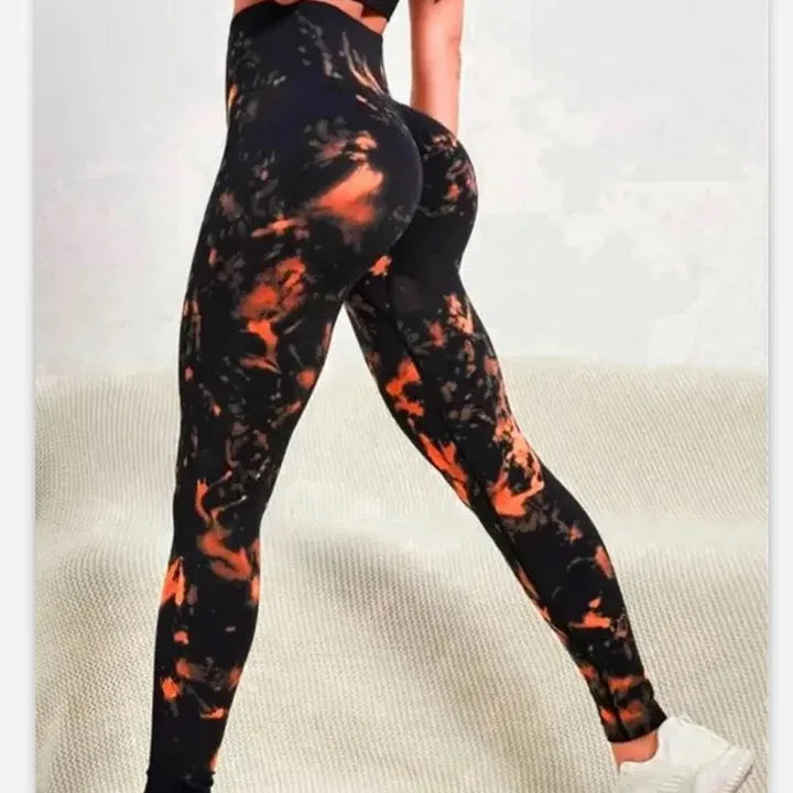 Legging de fitness taille haute sans coutures Tie Dye pour le yoga et la course à pied 