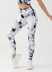 Ensemble de yoga sans coutures tie dye pêche avec pantalon rehaussant les hanches et soutien-gorge