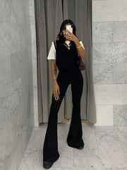 Fashion Flared Black High Waist Trousers for Casual Streetwear Women