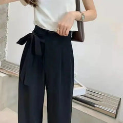 Women's Solid Color Summer High Waist Wide Leg Pants with Pockets