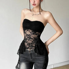 Floral Lace Strapless Underbust Bustier Top for Women Club Outfits