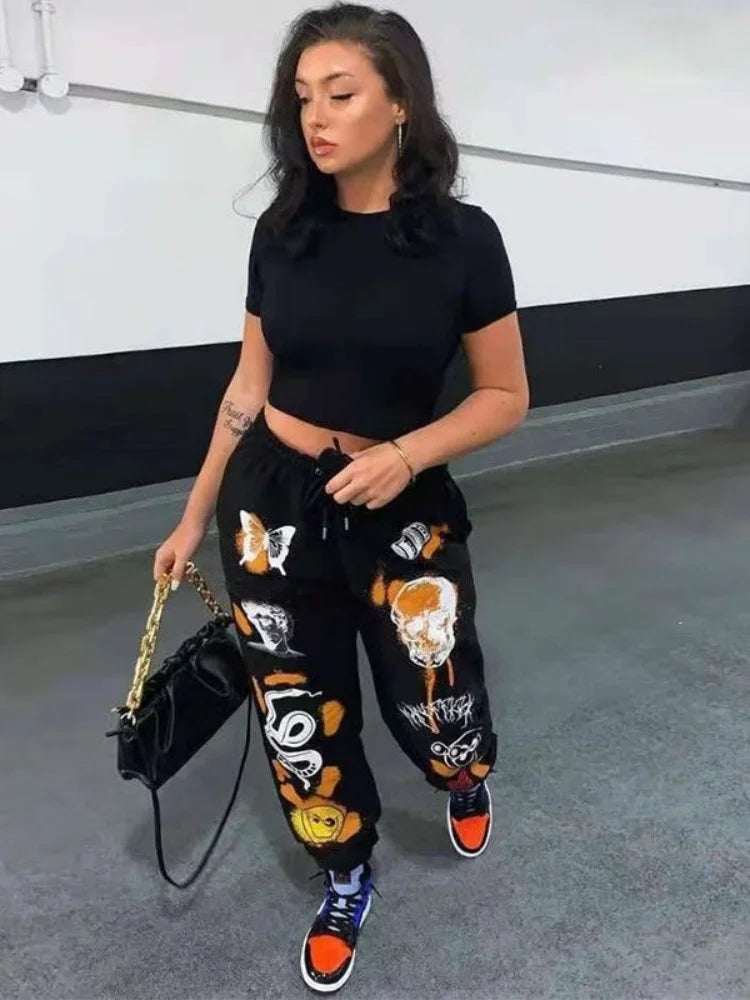 Casual Women’s Hippie Cartoon Printed Streetwear Cargo Sweatpants