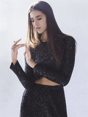 Glitter Sequin Long Sleeve Crop Top – High Street Fashion Statement Piece