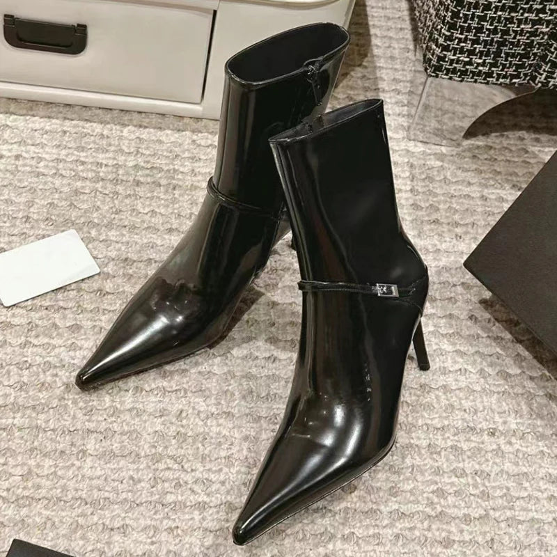 Punk Style Pointed Toe Women Ankle Boots Fashion Zipper Shoes