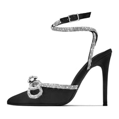 Designer Butterfly-Knot Crystal Buckle Strap Women Pumps Elegant High Heels