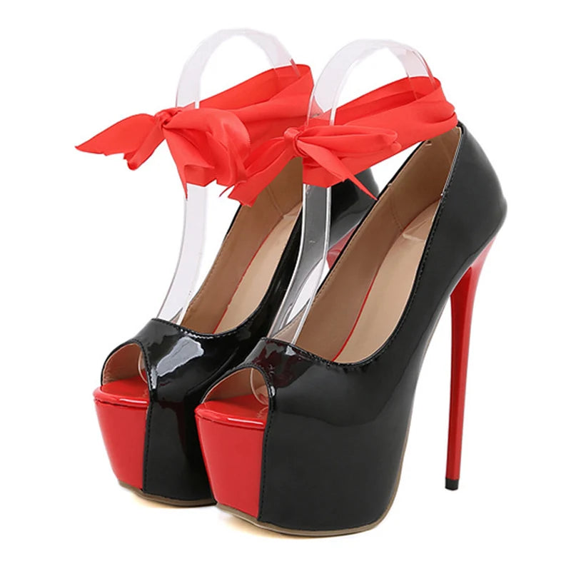 Spring Autumn Red Ankle Strap Peep Toe Platform Women Heels