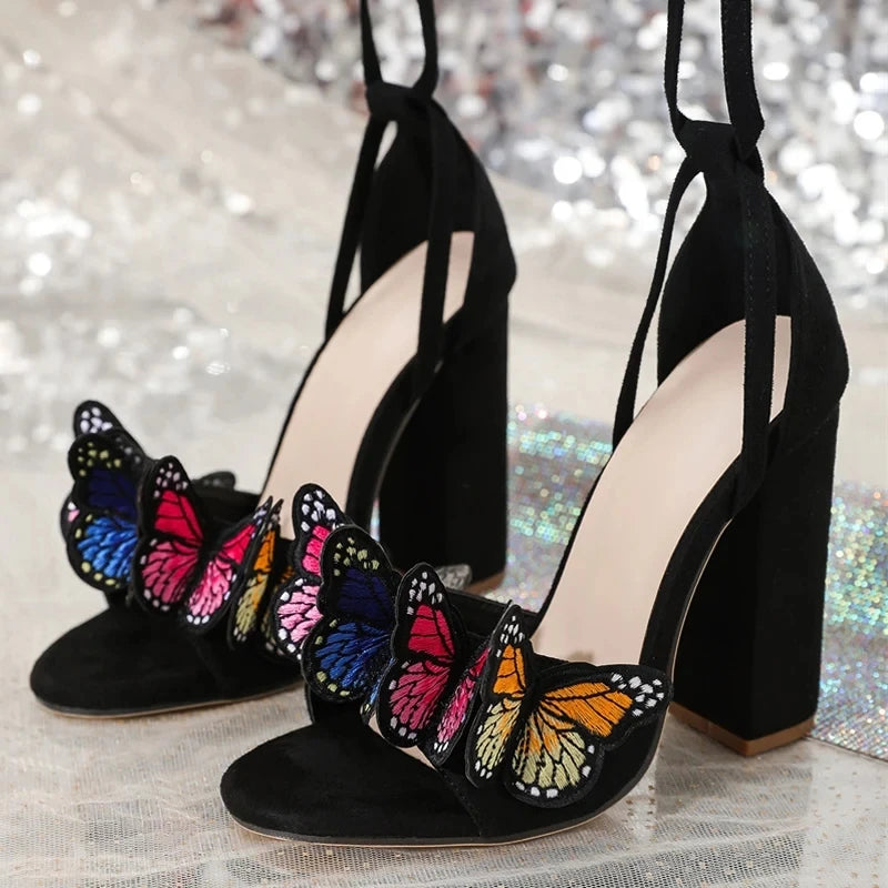 Open Toe White High Heels Sandals with Embroidery for Women