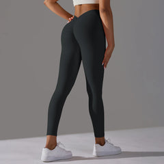 Legging de yoga taille haute avec dos en V et fronces pour femmes 