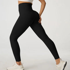 Legging de sport taille haute sans coutures couleur pêche pour le yoga et le fitness 