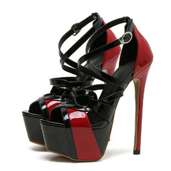 Peep Toe Black Extreme High Heels Women's Stiletto Sandals