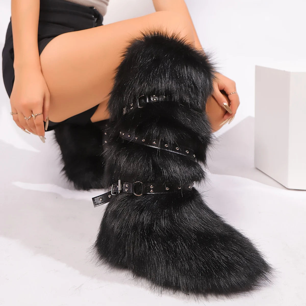 Women's Plush Faux Fur Winter Snow Boots Over Knee High