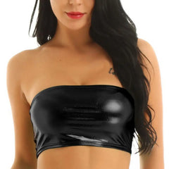 Women's Shiny Strapless Cropped Tube Top for Party and Club Wear