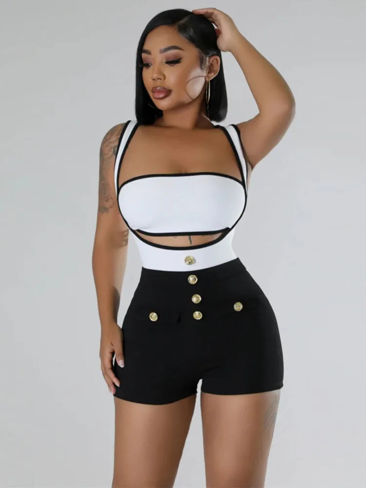 Women's Casual Strapless Crop Top and Overall Shorts Set