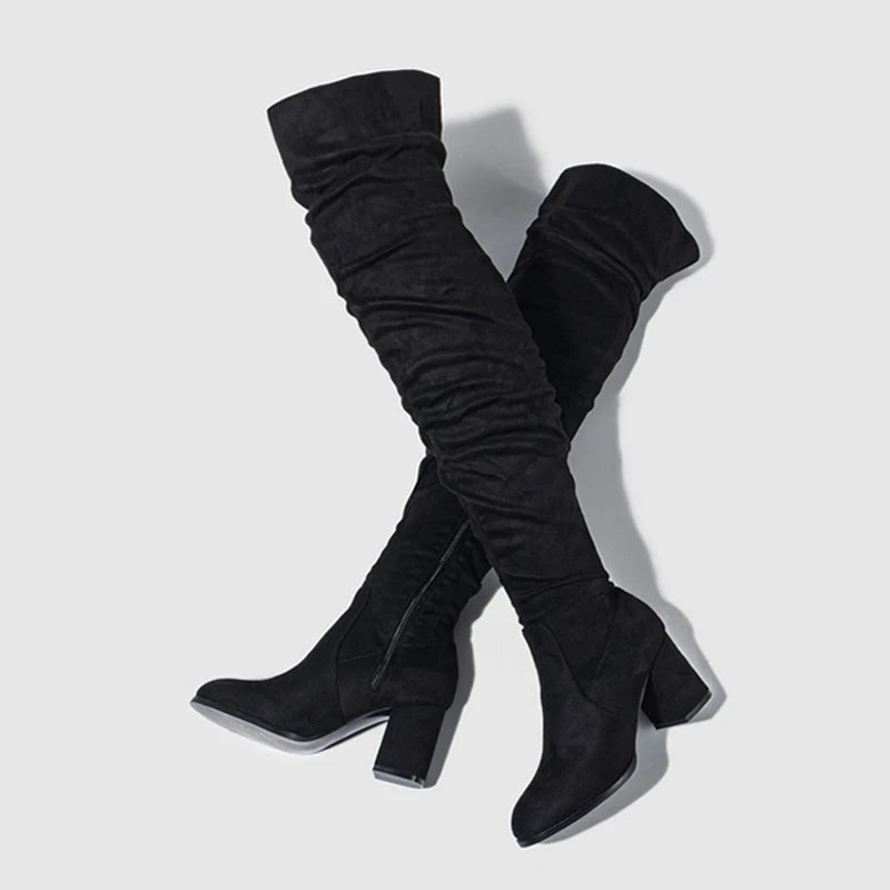 Women's Black Brown Over The Knee Pointed Toe Thigh High Boots