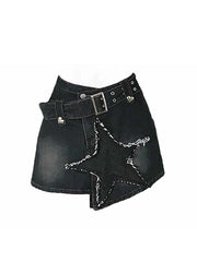 Jupe courte gothique noire en denim style Harajuku pour femme